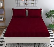 KAWI Satin Cotton Striped Elastic Fitted Bedsheet Queen Size (78 X 72 X up to 6 Inches Mattress) - R
