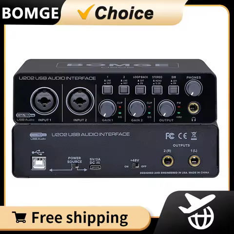 BOMGE U202 USB Audio Interface with Mic Preamplifier XLR/TSR/TS Ports 48V 32-Bit/192kHz Resolution f
