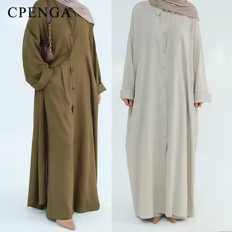 Ramadan Two Piece Linen Muslim Set for Women Elegant Dubai Modest Clothing Islamic Femme Travel Outf