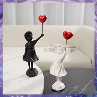 [P K A M] 1 Piece Little Girl with Balloon Figurine Living Study Room Bedroom Decor Resin Home Table