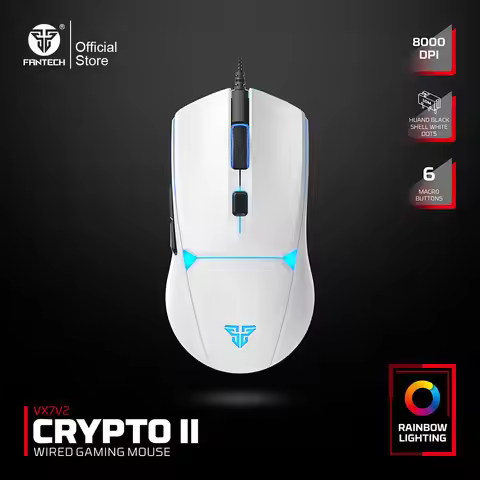 FANTECH CRYPOT II VX7v2 Gaming Mouse 6 Button Macro 8000DPI RGB Mice and Anti-sweat Coating Huano Sw