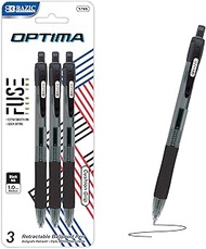 BAZIC Optima Black Oil-Gel Ink Retractable Pen w/Grip (3/Pack)