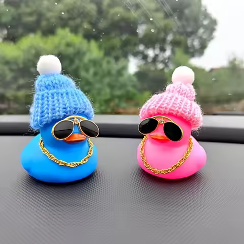 9PCS Christmas duck wearing sunglasses and a necklace blue and pink decorated duck car dashboard dec