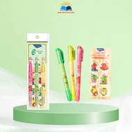 Set of 3 Blue, Pink, Yellow Highlighter Pens Luck HL-03 Gentle Exam - Free sticker included