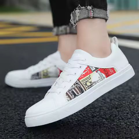 Sneaker Shoes for Men Platform Graffiti Boys Casual White Shoes Big Size 47 48 Tooling Male Fashion 