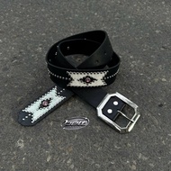 Y2k Unisex Black Stone Leather Belt for Men and Women with Square Face - Y2k Belt 150cm