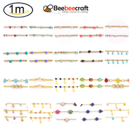 Beebeecraft 1 m Handmade Enamel Beaded Chains Brass Cable Chains Long-Lasting Plated Soldered Real 18K Gold Plated Pink, 1.5mm