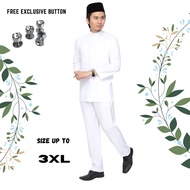 Baju MELAYU PUTIH (PURE WHITE)/BAJU RAYA/BAJU AKAD NIKAH/BAJU MELAYU CEKAK MUSANG/SIZE UP TO 3XL