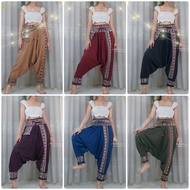 Tc Hmong Pants Tape Legs Elastic Waist Hill Tribe Suitable For Both Men And Women. Cotton