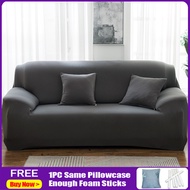 Grey Sofa Cover Stretchable Armless Sofa Seat Cover Elastic Sofa Cover Couch Cover Sala Set Coverfor Sofa Universal L Type L Shape Sofa Cover Set 1/2/3 Seater with Free Pillowcase Foam Stick