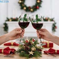 NESSA Christmas Wine Glasses, Hand-Painted Santa Claus Christmas Tree Christmas Glass Goblet, Cartoo