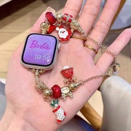 1pc Elegant Metal Watch Band With Charming Santa Claus, Red Stocking, Red Hat Pendant, Adjustable Le