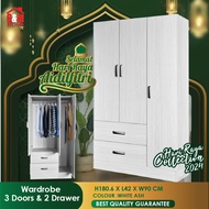 3 Door 2 Drawer Wardrobe 3 Pintu 2 Laci 4 Door 2 Drawer Almari Baju 2 Door Almari Pintu Cabinet Furniture Raya Promotion