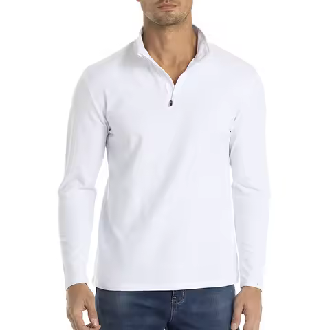 Men's 1/4 Zipper Long Sleeve Shirt Casual Quarter Zip Cotton Pullover Shirt Fashion Basic Mock Neck 