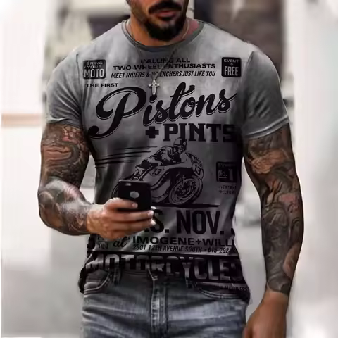 Vintage Men's T Shirt 3D Retro Motorcycle T shirts For Men Clothing Biker Racing T-shirts Motor Tees