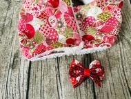 新年飾物 手工縫製和風紅小兔保暖圍巾圍脖頸巾 及和風花花髮夾