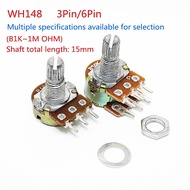 10 pcs WH148 3/6-pin B1K B2K B5K B10K B20K B50K B100K B250K B500K B1M 15mm Shaft Dual Stereo Potenti