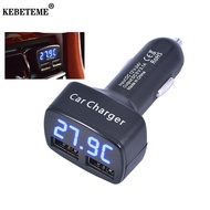 KEBETEME DC 12-24V 4 in 1 USB car charger Dual Port 3.1A with Temperature/Voltage/Current with Blue Light Digital Display