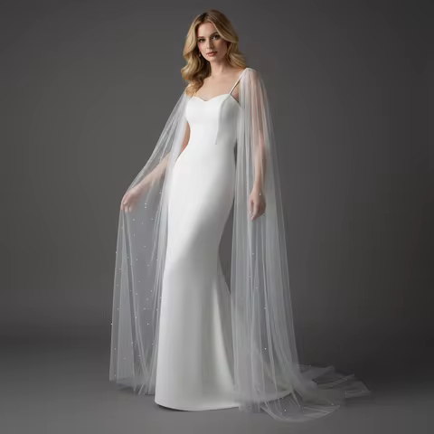 bride capes large train detachable sleeves dress shawls wedding accessories white ivory shoulder dec