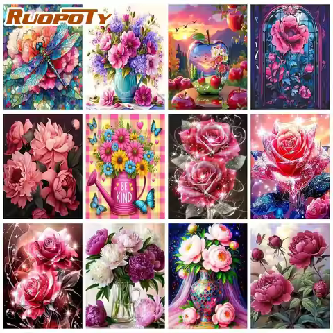 RUOPOTY Vase Painting By Numbers Acrylic paints Paint Kit for Beginner Flower Acrylic Paint Wall Art
