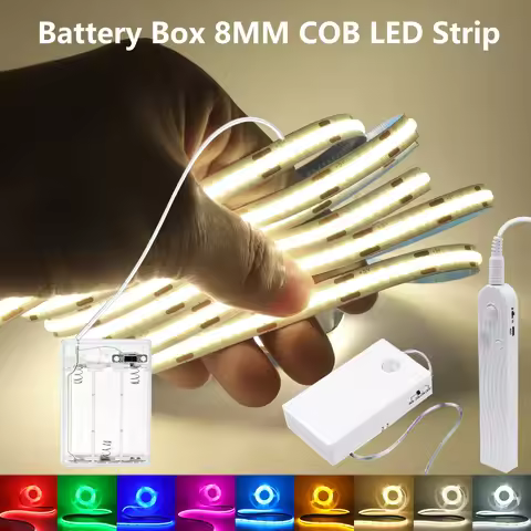 8mm COB LED Strip 5V With Motion Sensor 3AA 4AAA Battery Powered 320LEDs/m Flexible Adhesive Tape In