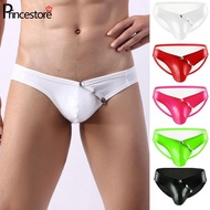Fashionable Mens Solid Color Faux Leather Briefs Pants with Thong G String Style