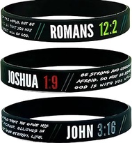 Christian Wristbands for Guys (6-pack) - John 3:16, Romans 12:2, and Joshua 1:9 - Religious Bible Gi