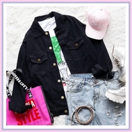 Jacket Jeans Jacket Korean Style Oversized Bomber Gby Clothing Denim J (Oversized Jacket Black Lv