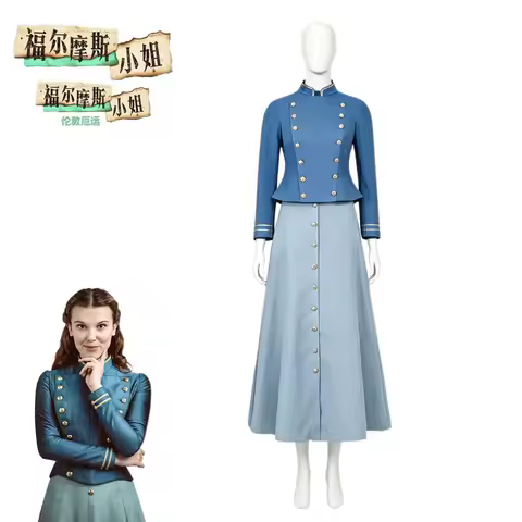 Anime Movie Cosplay Enola Holmes 2 Cosplay Costume Blue Dress Women Enola Vintage Victorian Dress Se