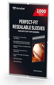 GrinOwl 1000 Resealable Team Bags, Archival-Grade 35–75PT Toploader Sleeves, 1000‑Pack