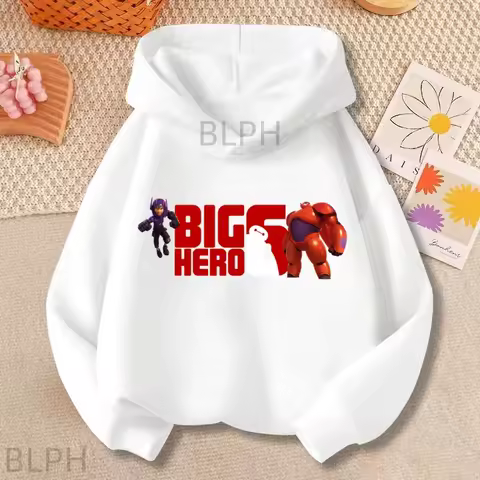 Disney Big Hero 6 Kids Hoodie Sweatshirt Armored Baymax & Hiro Print Long Sleeve Top