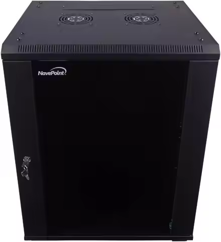 15U Cabinet Wall Mount Rack Enclosure with Caster Wheels, Includes 2 Fans, Locking Glass Door, Remov