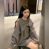 Flesh Flesh [Your Gift] Atmosphere Bow Strapless Loose Lazy Long Sweater