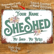Customizable Retro Style Metal Sign Plaque: Your Name - Her Shed - My Shed - My Rules - Country Kitc