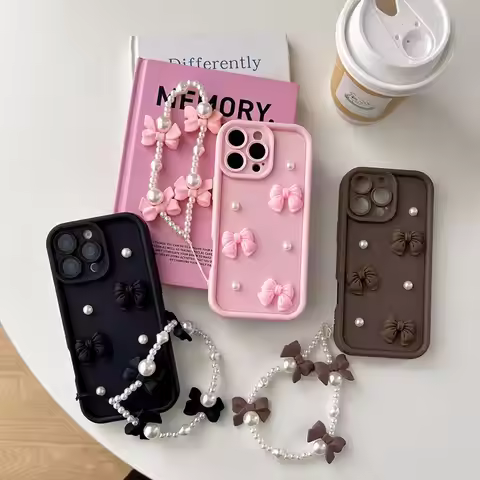 Bow Pearl Chain Lanyard Phone Case For Huawei Nova Y91 Y90 Y61 Y71 Y72 Y70 Y9A Y7A Y6S Y8S Y9S Y6P Y