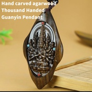 Hot selling Indonesian Dalagan handmade carved agarwood Thousand Hand Guanyin pendant necklace