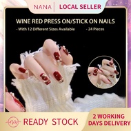 [NANA]Goddess styleHandmade Nail-Wearing Wine Red Press/Stick On Nails Sexy 24PCS Short Durable SG