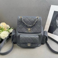 Chanel 香奈兒 duma炸藥包 灰色荔枝皮淡金扣 雙肩包 大號