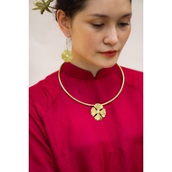 Handmade Gold Bronze 4-leaf Clover Necklace, Ao Dai Necklace, traditional costume
