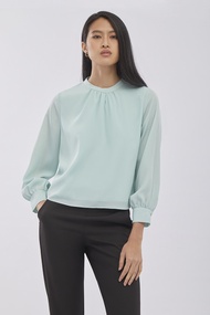 ESPADA เสื้อเบลาส์แขนยาวคอจีน ผู้หญิง สีเขียว | Stand Collar Blouse | 01006