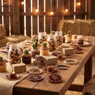 48Pcs West Themed Decor Kit Farm Style Mini Cowboy Hat Natural Rope Multipurpose Arrangement SHOPSKC