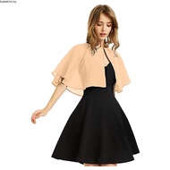 Women Elegant Pure Color Chiffon Shawl Cape Ruffle 2-Layer Chiffon Wraps Bolero Dress Accessory for 