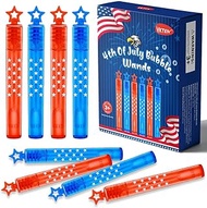 VKTEN 32Pcs 4th of July Mini Bubble Wands Patriotic Red White Blue Bubbles for Kids, Independence Da