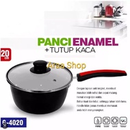 HITAM Qme 20cm Black Enamel Glass Lid Noodle Pan / Milk Pan Enamel Sauce Pan With Lid 20cm Thick Non