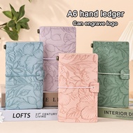 (Can Engrave Logo) A6 Student Printed Handbook, Leather Business Notebook with Straps, Notepad, Trav