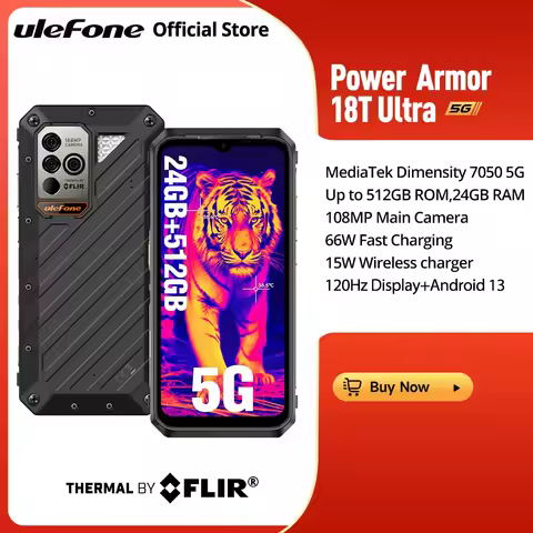 Ulefone Power Armor 18T Ultra 5G Rugged Smartphone，Dimensity 7050，512GB ROM +24GB RAM ，THERMAL BY FL