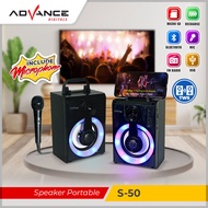 Advance S50 Speaker Bluetooth plus Mic Karaoke Speaker Portable with Microphone Support FM Radio For Outdoor Home Salon |Garansi Resmi Advance 1 Tahun|