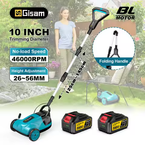 Gisam Brushless Electric Lawn Mower Cordless Grass Trimmer 3 Height Adjustments Garden Cutter For Ma