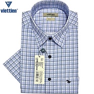 Viettien - Áo sơ mi nam ngắn tay xẻ tà vạt ngang Bamboo spun regular Ca rô 6S0158 - Ca rô