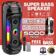 ZQS8259 Portable DJ BT Speakers Best Selling Dual 8-inch Outdoor Speakers Deep Bass Colorful Lights 